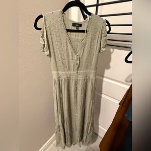 Lulu's Sage V-Neck Flutter Sleeve Maxi Dress